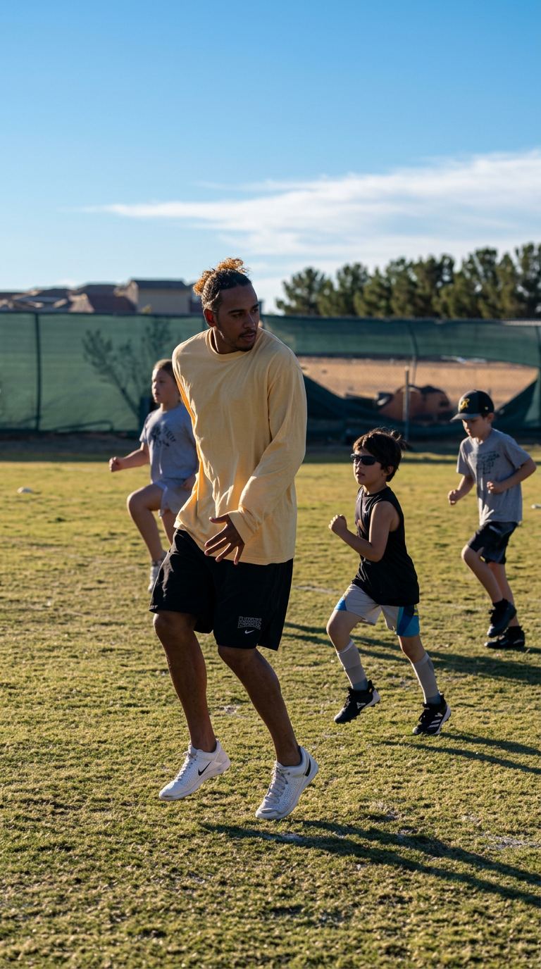 Youth athletes working through a conditioning block on the field